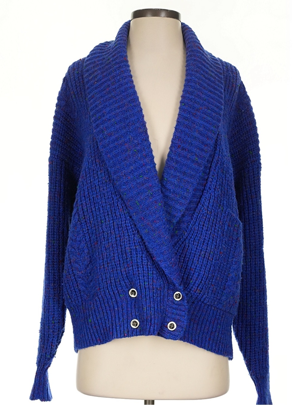Vintage Cobalt Blue Shawl Collar Chunky Cardigan
